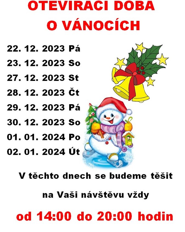 Dětský zábavní park a herna Střítež u Třebíče, provozní doba vánoční prázdniny 2023 